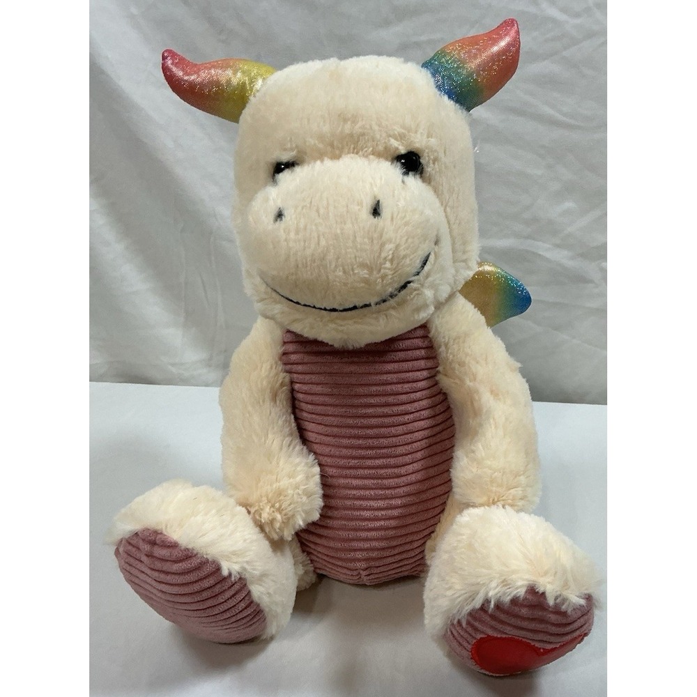 Inter-American Products Dragon Plush 12" Rainbow Wings Horns Heart 2023 Cream